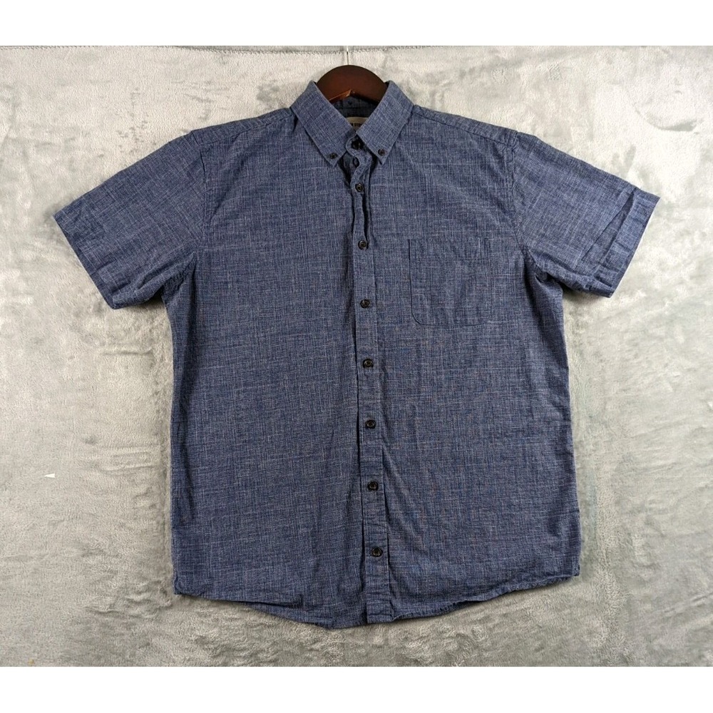 Taylor Stitch Shirt Men 42 Blue Organic Cotton Short Sleeve Button Up READ